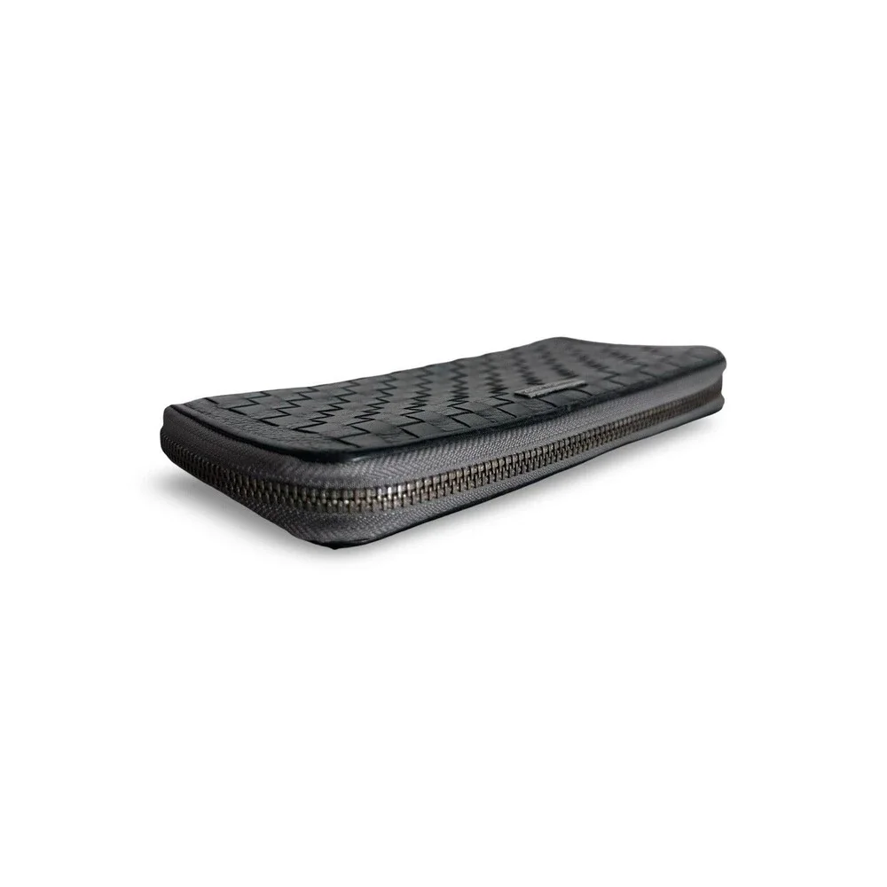 Samantha Kingz Black Woven Leather Black Leather Full Size Wallet Minimalist